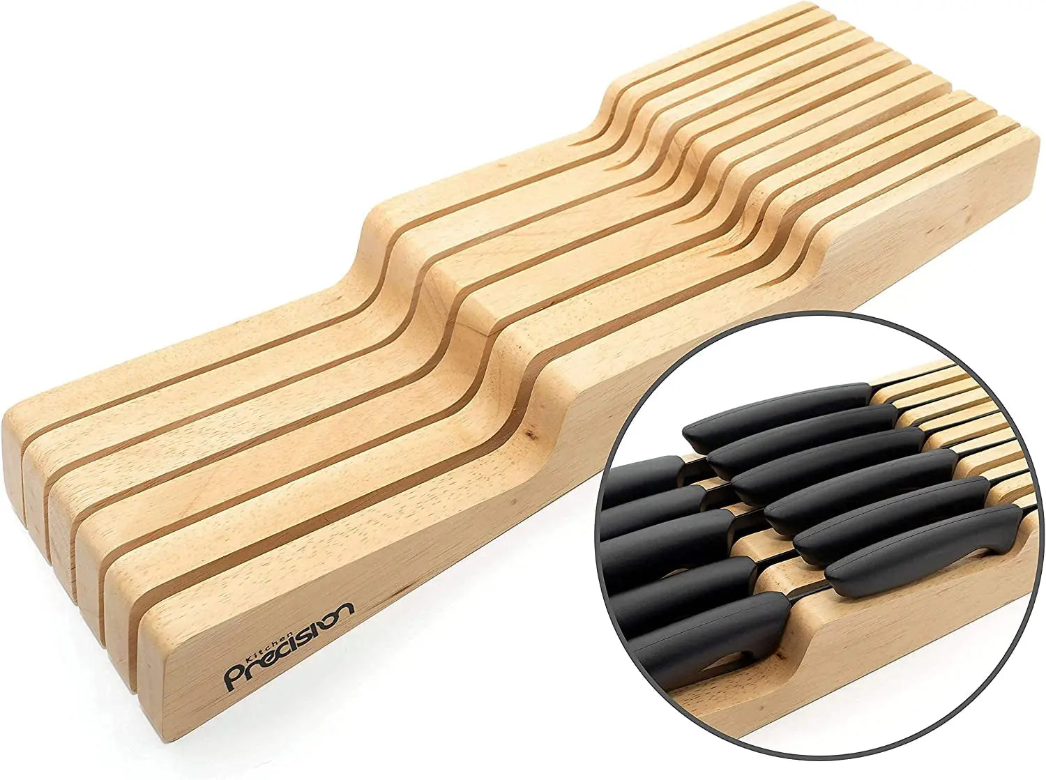 Knife Block Drawer Organiser - Holds 11 Knives - Large and Small - Hevea Hardwood Knife Holder Cutlery Tray - Kitchen Storage & Organisation - Home Décor Products - Wood, Wooden