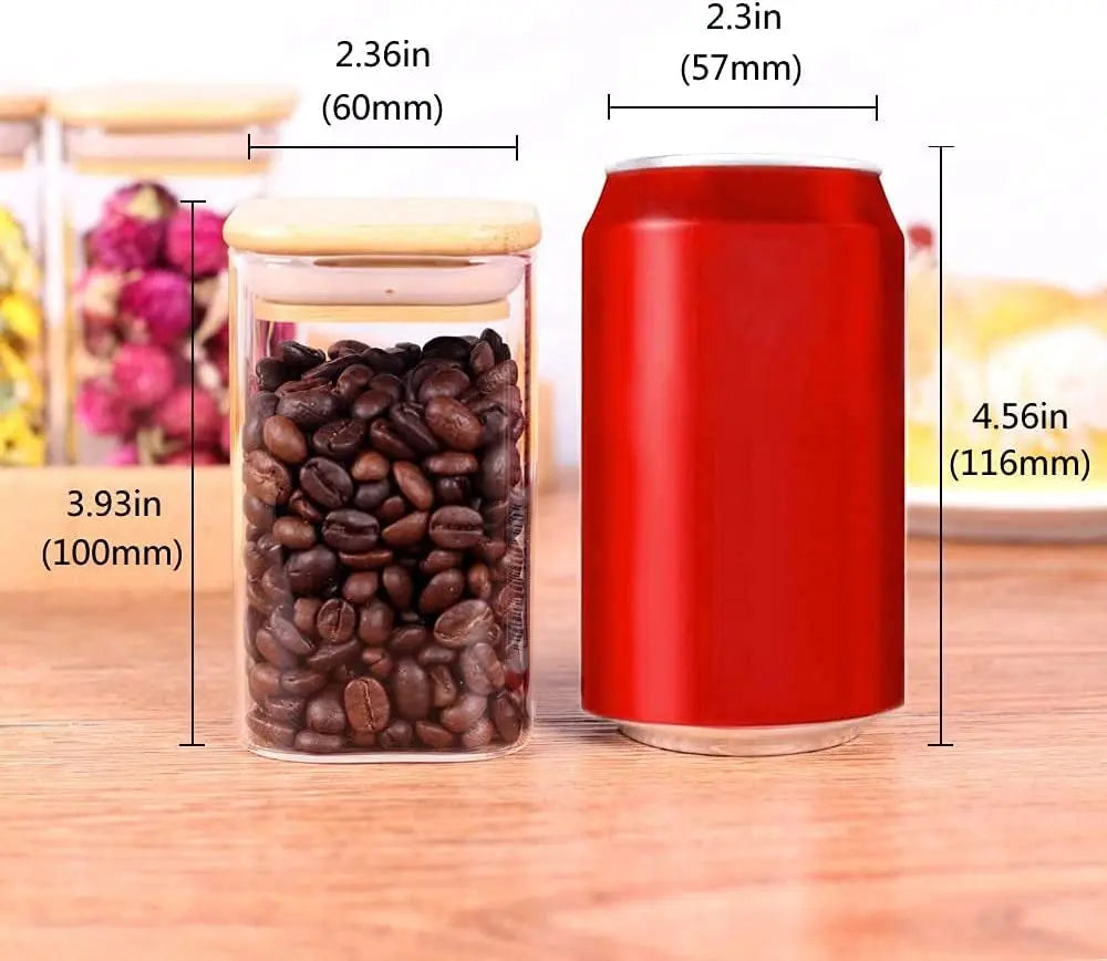 10 Piece Glass Spice Jars with Bamboo Lid, 8Oz Square Glass Storage Jars with Wooden Lid, Mini Jars with Label for Kitchen Pantry, Suit for Sugar, Salt, Coffee, Tea, Dry Food Storage