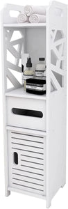 Freestanding Bathroom Cabinet, Extra Storage Organizer with Toilet Roll Holder & Shelves with 2 Tall Shelves - Water-Resistant & Versatile (Geometric Pattern Sides)