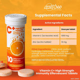 AWS 360 Vitamin C+ High Strength Immunity Effervescent Tablets - Daily Antioxidant Booster, Natural Orange Flavour, Sugar Free Formula - Max Absorption Vit C Supplement - Made in Australia - Pack of 30