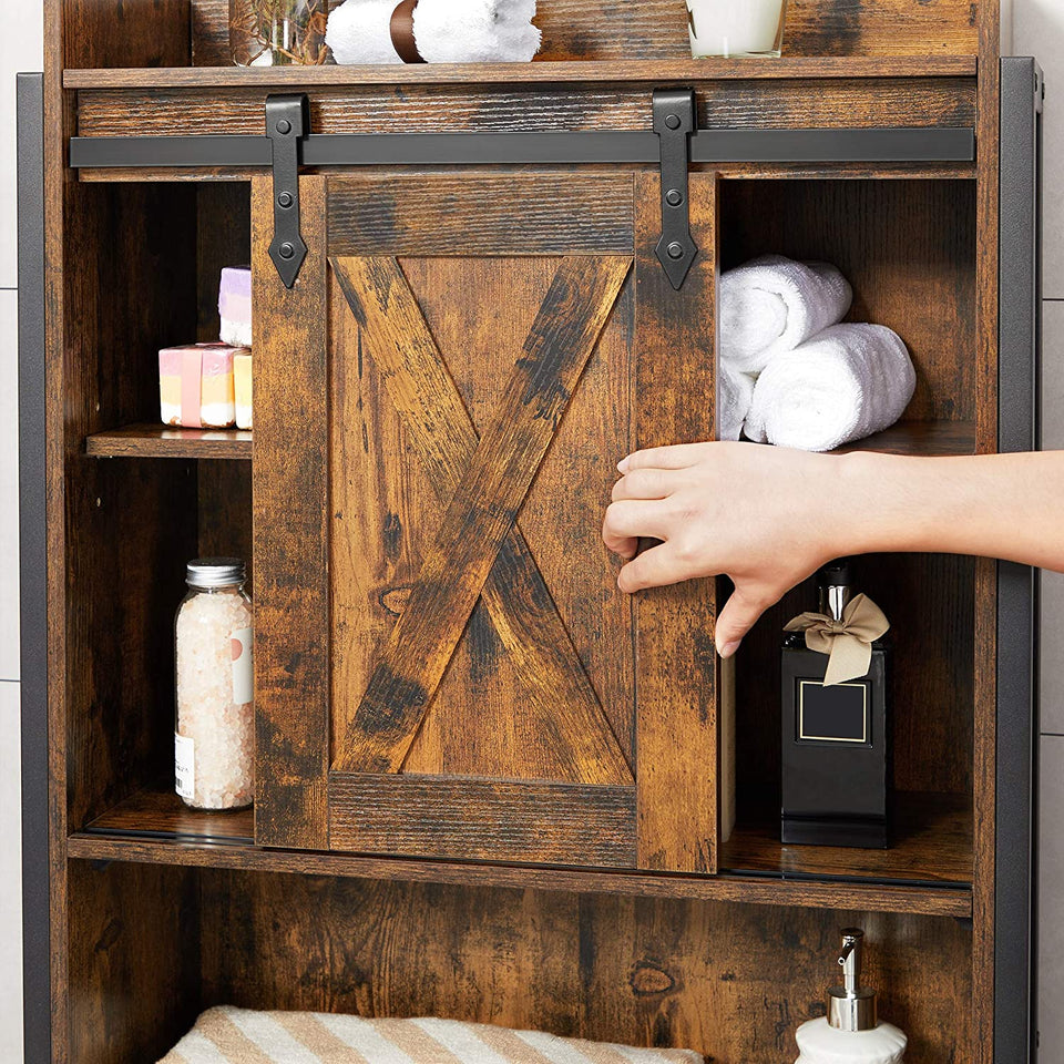 Over-The-Toilet Storage, Bathroom Oragniser Rack, for Washing Machine, with Small Cabinet, Steel Frame, Easy Assembly, Industrial, 64 X 24 X 171 Cm, Rustic Brown and Black
