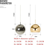 Adjustable Silver/Gold Pendant Light, Modern LED Mirror Plated Ball Chandelier, E27 Restaurant Stairs Ceiling Lamp Cafe Office Bar Decoration Fixture Lights Hanging Lamp