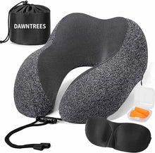 Load image into Gallery viewer, Travel Pillow Neck Support,Memory Foam Neck Pillows for Travel Airplane, 360-Degree Head Support,Travel Kit with 3D Contoured Eye Masks,Earplugs.

