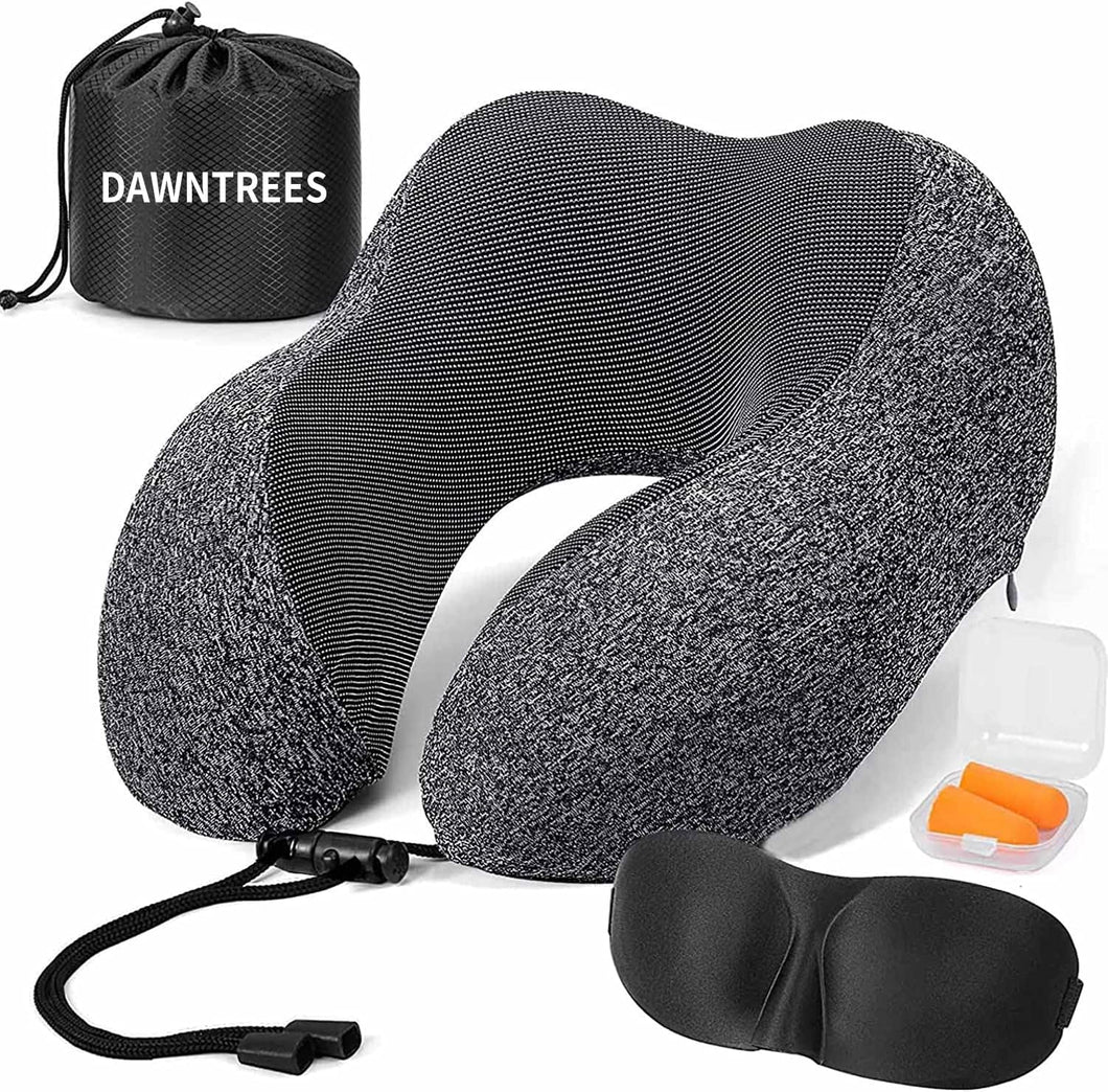 Travel Pillow Neck Support,Memory Foam Neck Pillows for Travel Airplane, 360-Degree Head Support,Travel Kit with 3D Contoured Eye Masks,Earplugs.