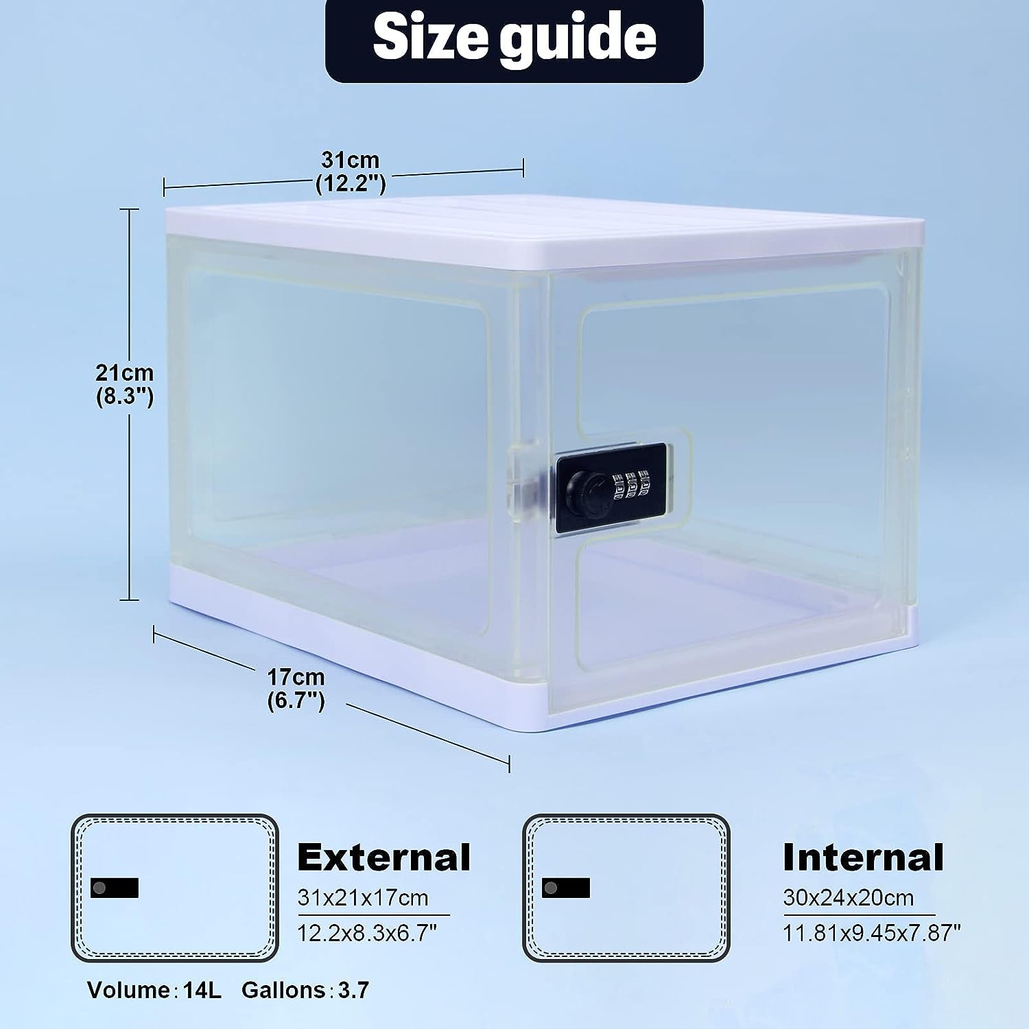 Lockable Box, Clear Lockable Storage Box for Food，Tech and Home Safety, Medicine Lock Box for Safe Medication,Lockable Storage Bin, Tablet Phone Jail Lock Box，Refrigerator Storage Bins (Clear)