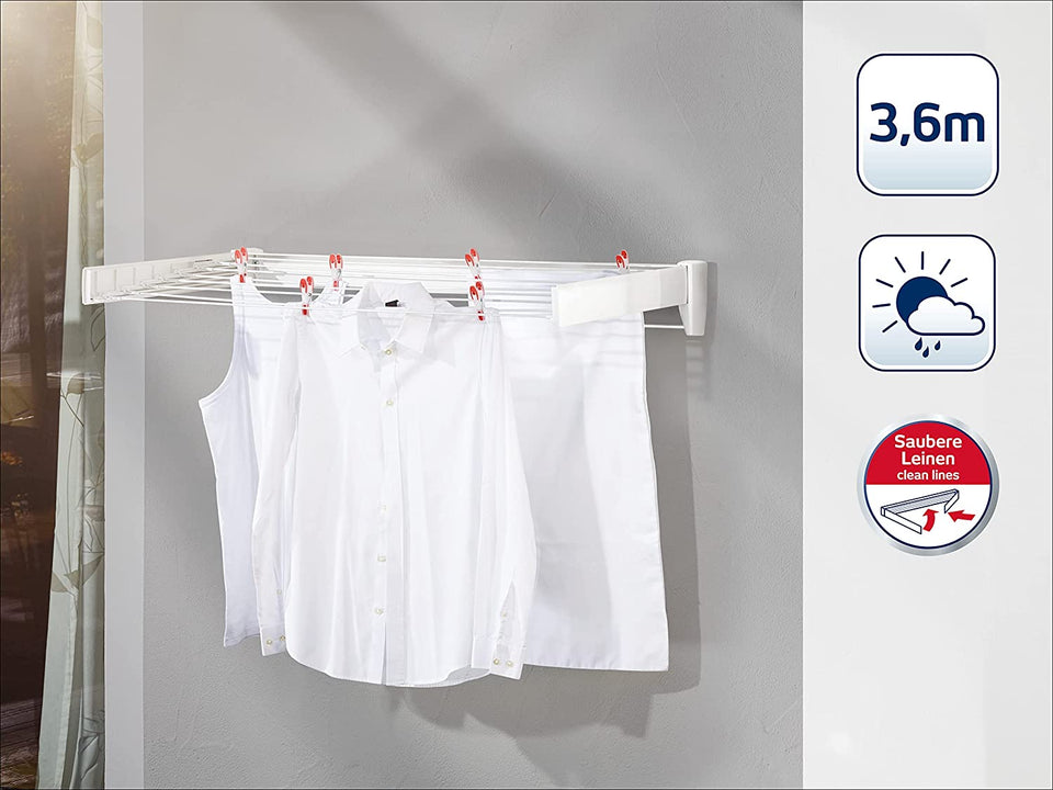 Telegant Wall Dryer, Foldable Outdoor and Indoor Drying Rack, Wall Mounted Clothesline, Space Saving Laundry Drier for Clothes, Towels (Colour: White) 3.6 M 83201-6