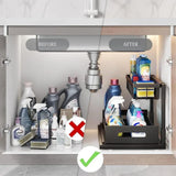 2 Tier under Sink Organiser, Sliding Cabinet Drawer Storage with Non-Slip Pads, Home Kitchen Pantry Bathroom Basket Storage Organiser Pull Out Bins, under Sink Shelf Caddy Storage Organisation (Metal - Black)