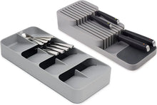 Load image into Gallery viewer, Dream Drawers 2-Piece Drawer Organisation Set with Large Cutlery Organiser and Knife Organiser - Grey

