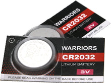 Load image into Gallery viewer, Warriors 2032 CR2032 Coin Button Cell 3V 3 Volt Lithium Batteries 5X Retail Pack Compliant with Coin Battery Safety Standards 2020
