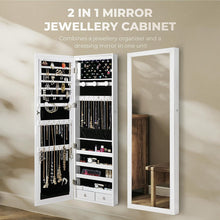 Load image into Gallery viewer, LED Jewelry Cabinet Armoire Lockable with Mirror, Jewelry Storage Organiser Large Space,Wall/Door Mounted Dressing Mirror Full Length for Bedroom,Living Room,Bathroom, 37X10X120Cm (White)
