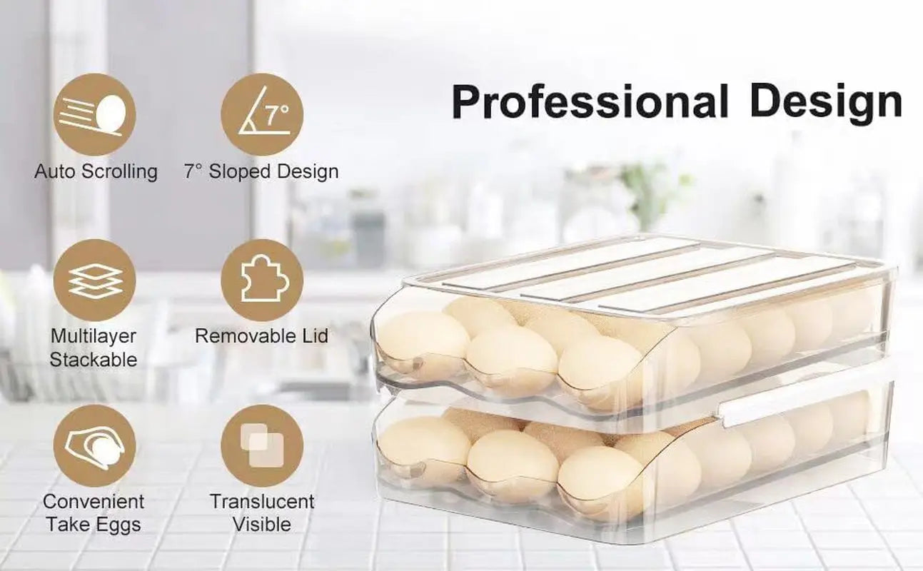 Egg Holder - Auto Rolling Egg Holder for Refrigerator Large Capacity Eggs Container Tray Fridge Organiser, Egg Dispenser Fridge Kitchen Storage & Organisation