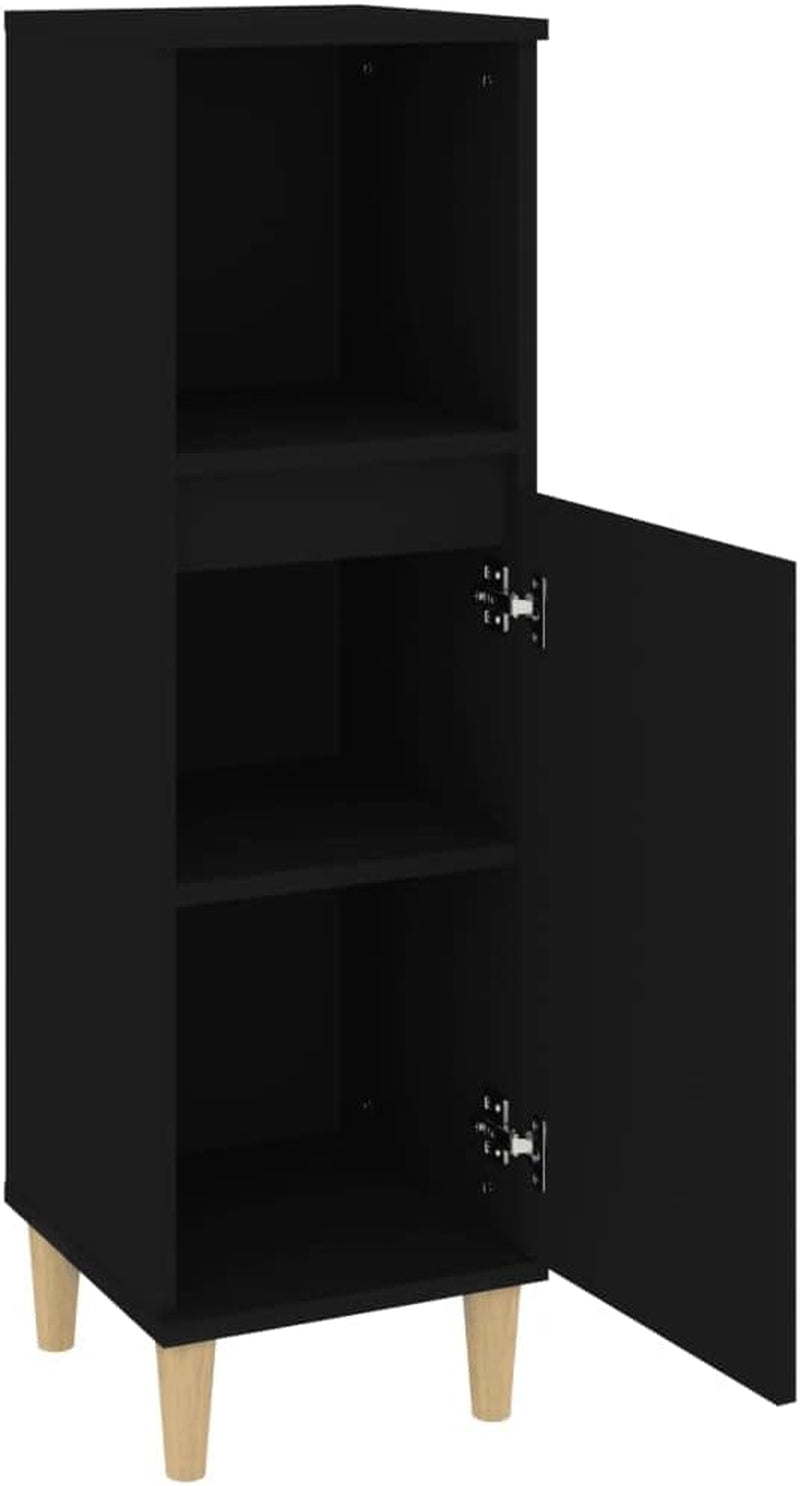 Bathroom Cabinet, Freestanding Storage Cabinet with Wood Legs, Toilet Cupboard with Shelves, Scandinavian, Black Engineered Wood