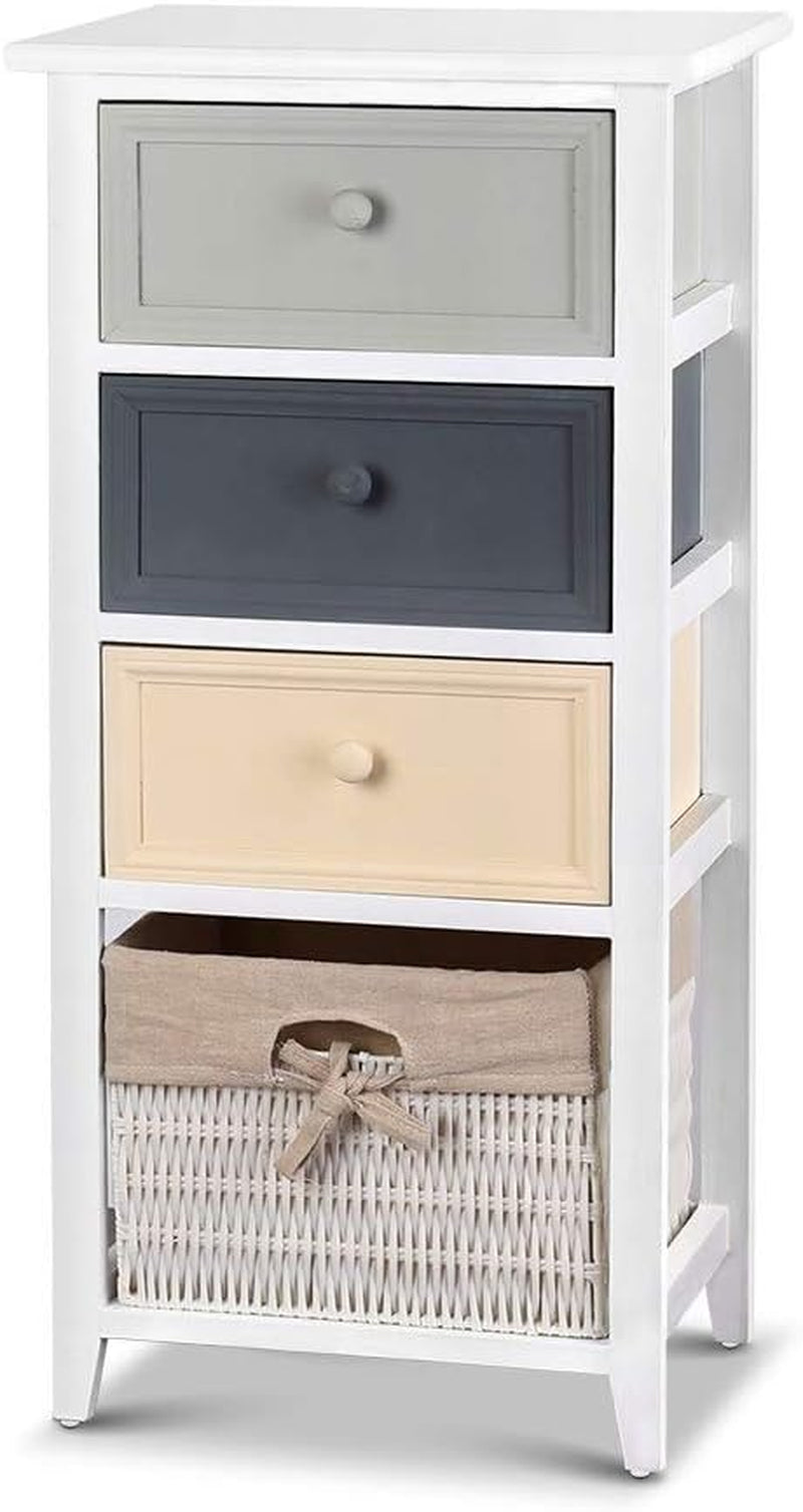 Chest of Drawers Storage Cabinet, Wood Tallboy Bedside Table Nightstands Tower Dresser Hallway Organizer Bedroom Bathroom Living Room Furniture Home Organiser, with 3 Removeable Baskets White