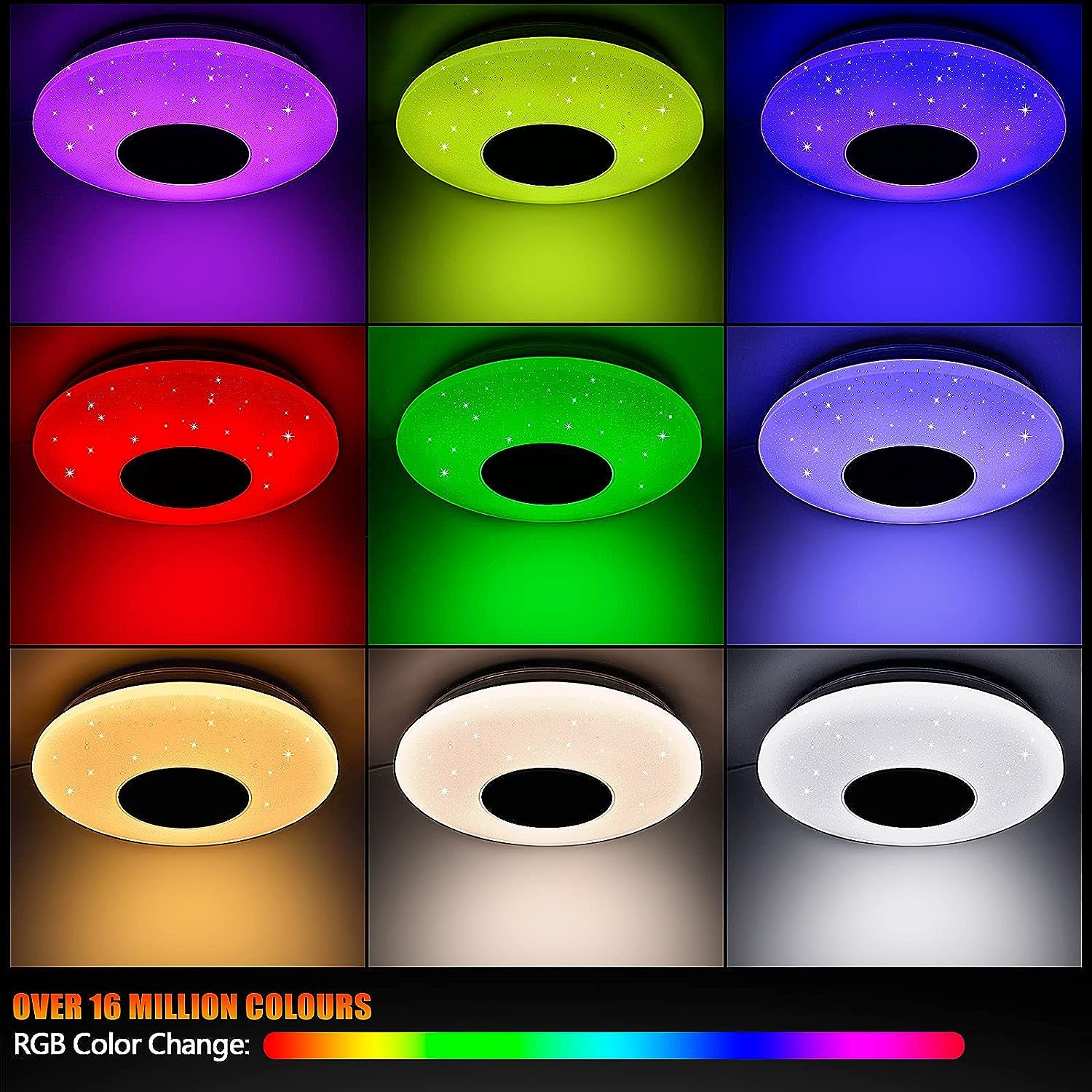 Blue_Bone LED Ceiling Light 32W Ø 40Cm Smart with Bluetooth Speaker RGBW Color Changing App or Remote Control Flush Mount Lamp for Kitchen Living Children'S Bedroom(1920Lm RGB 3000K-6500K)