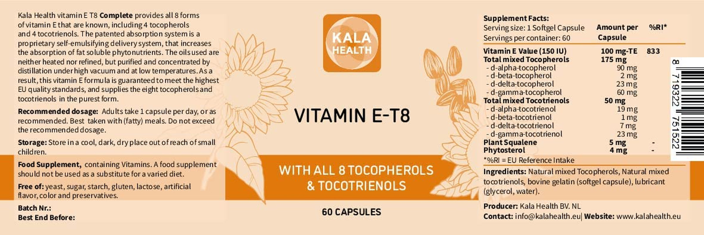 Unique Formula with All 8 Tocopherols and Tocotrienols Vitamin E– 400 IU Contains No Pah’S, Heavy Metals, Contaminants or Preservatives - Certified Sustainable - Hair, Scars and Skin