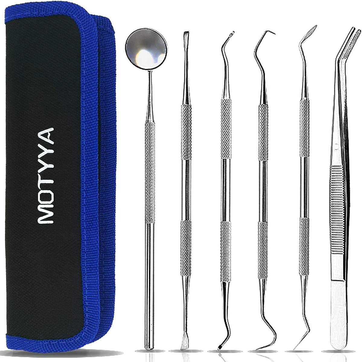 Dental Cleaning Tools 6 Pack, Professional Dental Hygiene Kit Teeth Tool Set for Home Use Stainless Steel Mouth Mirror Tweezers Dental Picks Oral Care Set to Remover Tartar, Tooth Scraper