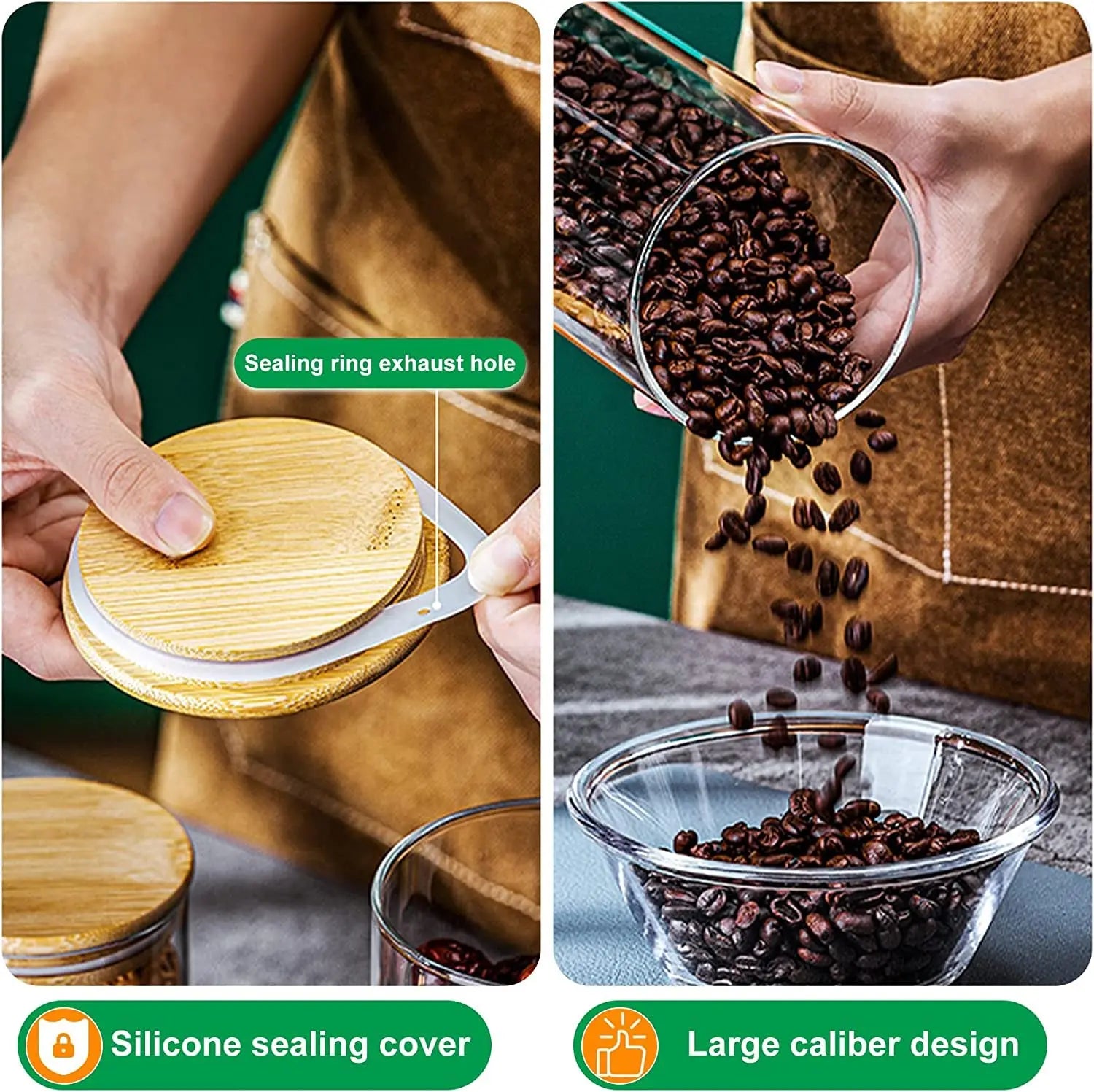 4 Pack Glass Jars with Bamboo Lid & Bamboo Spoons, 18 OZ Glass Food Storage Jars Borosilicate Glass Canisters for Coffee Bean, Sugar, Storage, Dry Goods, Cookie, Candy, Tea, Spices and More