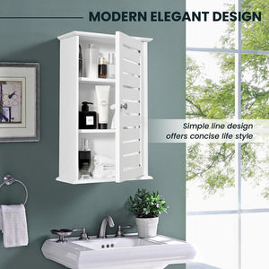 Wall Mounted Bathroom Cabinet, Wooden Medicine Cabinet with 2 Adjustable Shelves, Versatile Hanging Cupboard with Reversible Door for Living Room, Kitchen, Entryway, White
