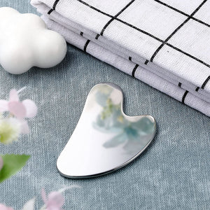 Stainless Steel Gua Sha Facial Tools Guasha Tool for Face Metal Gua Sha Tighten Skin Heart Massage Guasha Beauty Tool for Body Eyes Neck Massager with Travel Pouch (Silver, Heart Style)