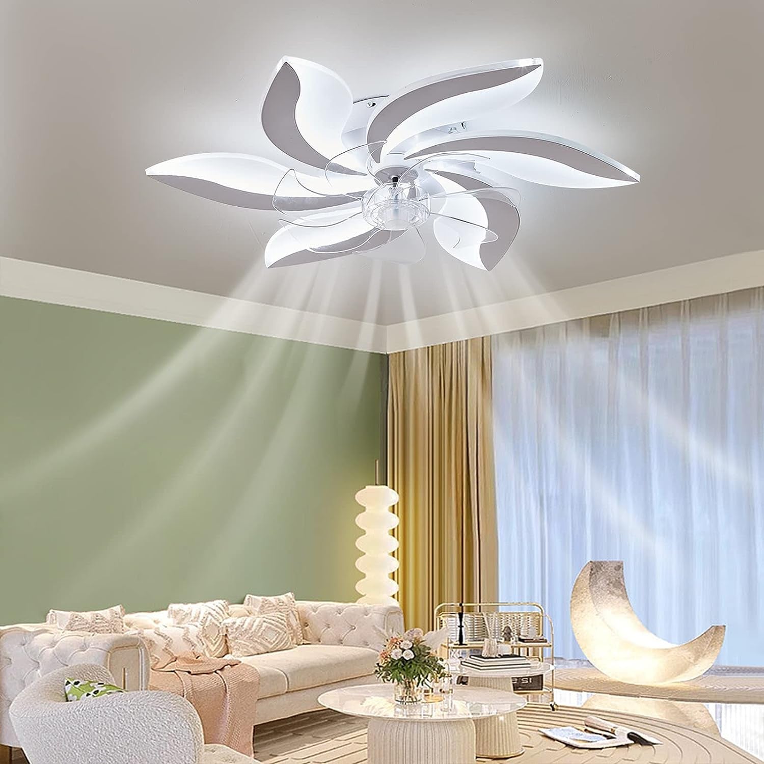 68Cm Low Profile Ceiling Fans with Lights and Remote/App Control,3 Light Color Changes，6 Wind Speed Modes,Flush Mount Ceiling Fan Light,Modern Ceiling Light with Fan for Bedroom/Study/Office…