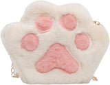 Cute Cat Paw Shape Shoulder Bag Purse Fluffy Plush Crossbody Handbag Clutch with Chain Strap for Women Girls