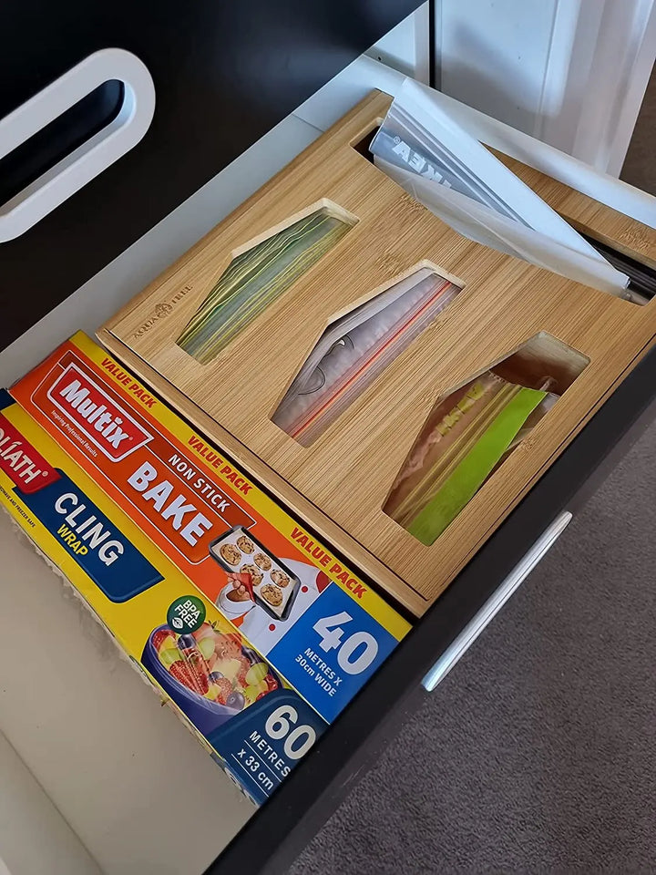 Ziplock Bag Storage Organiser Holder (Natural Bamboo)