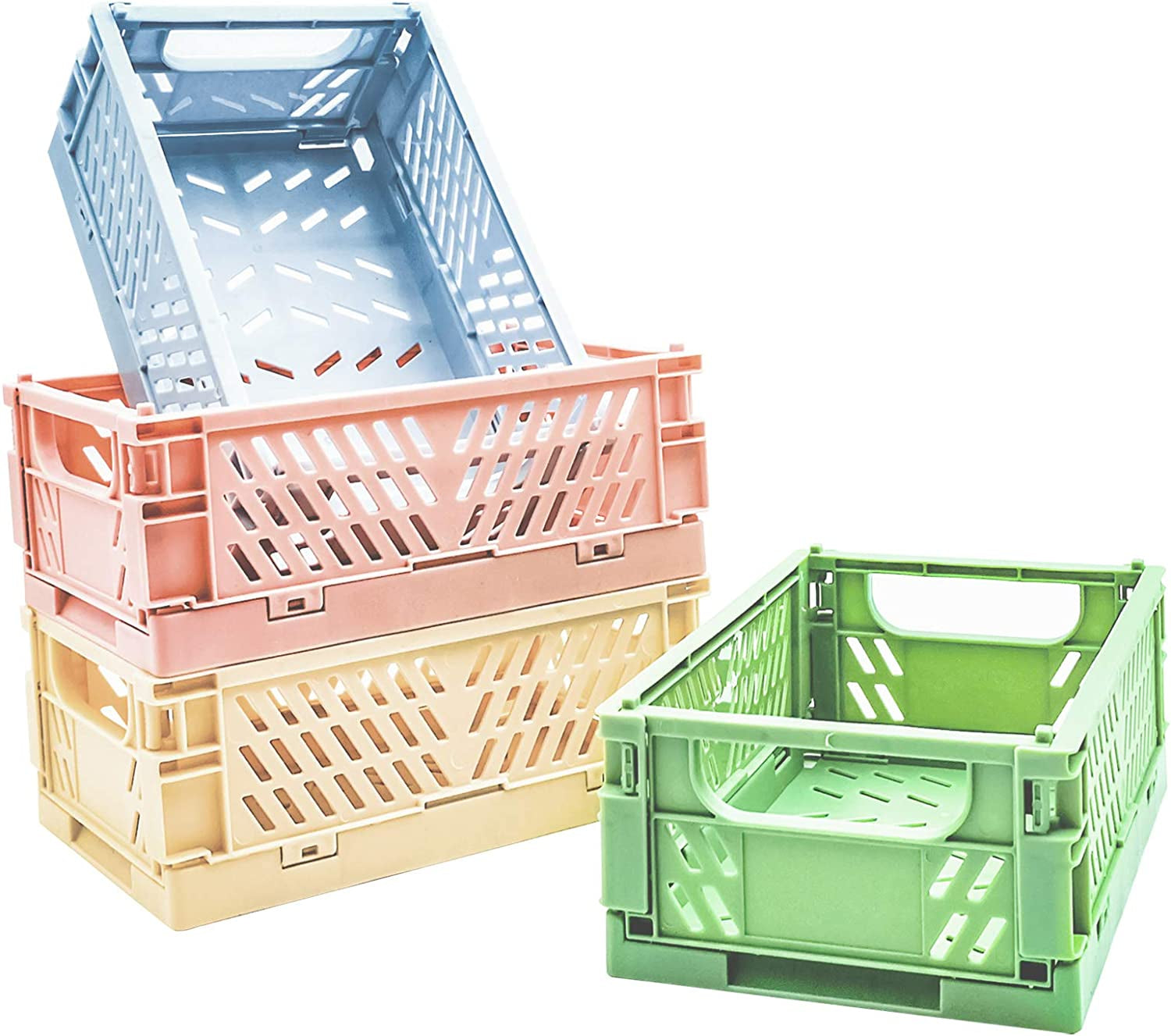 4-Pack Mini Baskets Plastic for Shelf Home Kitchen Storage Bin Organizer, Stacking Folding Storage Baskets for Classroom Bedroom Bathroom Office (5.9 X 3.8 X 2.2)