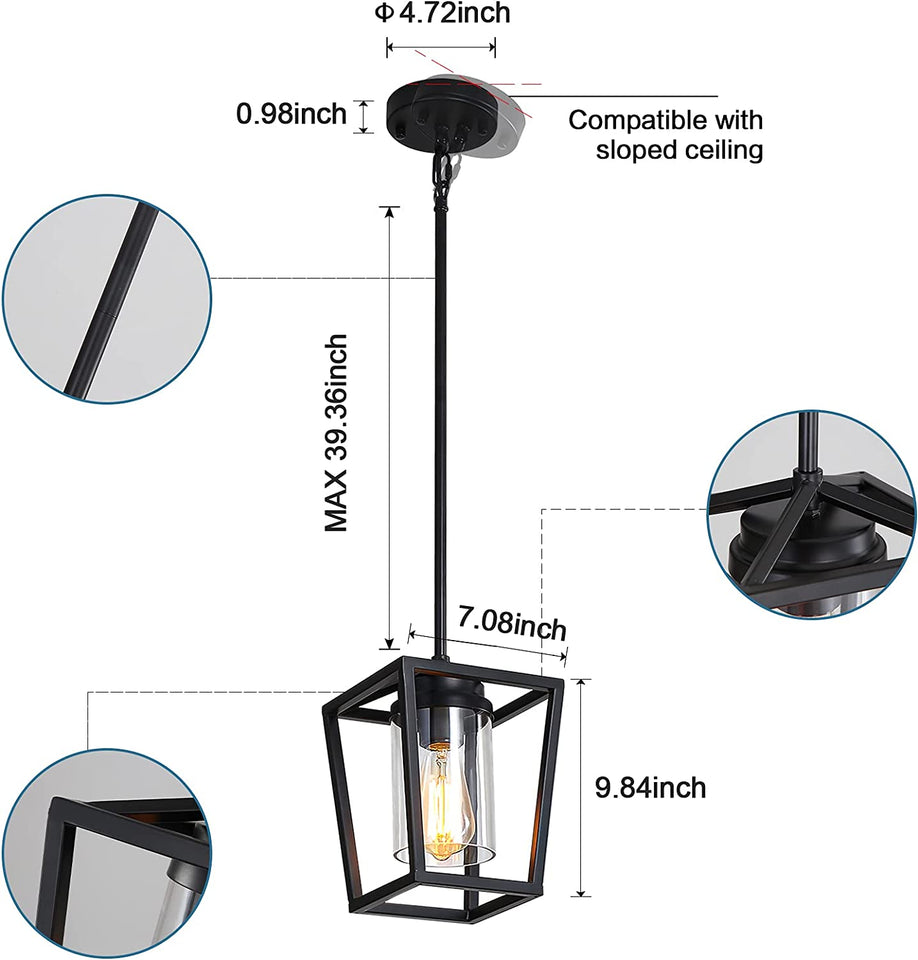 Pendant Lighting for Kitchen Island, 1-Light Black Pendant Lights with Glass Shade, Cage Hanging Light Fixtures, Farmhouse Pendant Light for Dining Room, Entryway, Hallway, Foyer