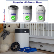 Load image into Gallery viewer, 8-Pack Nappy Bin Refill Bags Compatible with Tommee Tippee Twist &amp; Click Refill, Sangenic Tec Simplee Sangenic. Newborn Baby Changing Bags, Nappies Garbage No Cassettes, Blue
