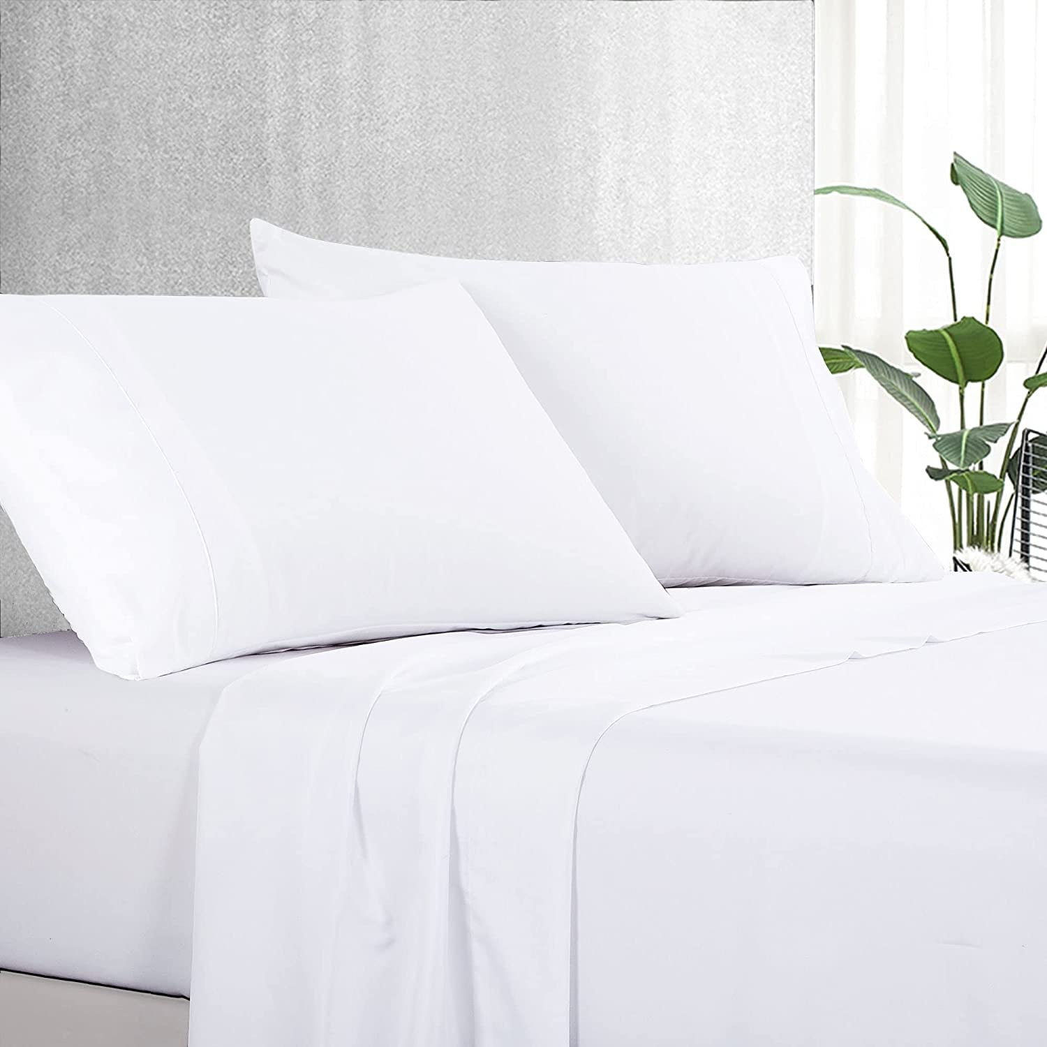 White Sheet Set King Single 1000TC Premium Soft Microfibre Solid Plain Color - 3PCS Fully Fitted 40Cm Deep Pocket Bed Sheet Set (White, King Single)