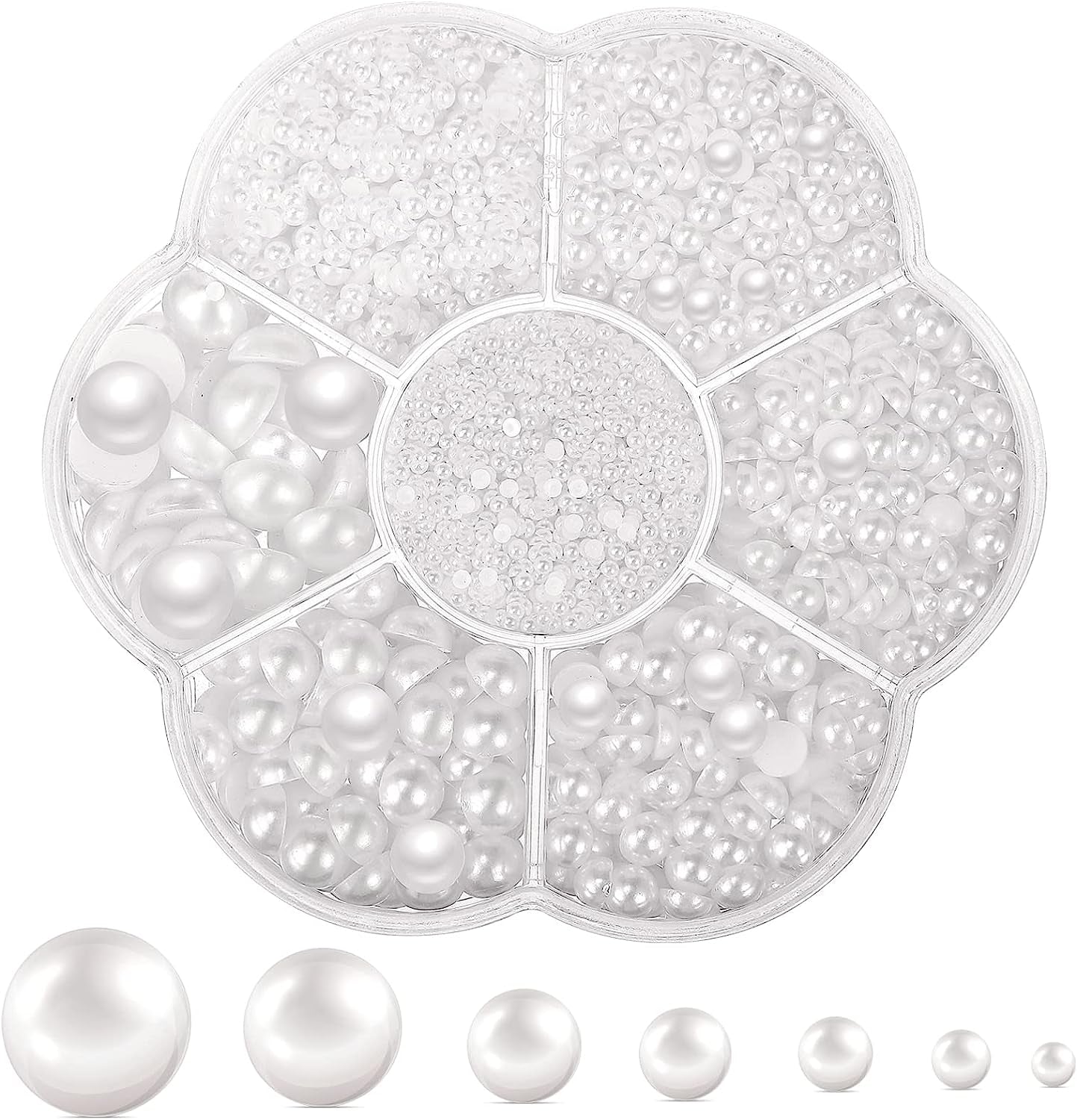 White Flat Back Pearl Beads,Half-Round Imitation Pearls Flatback Loose Beads-2/3/4/5/6/8/10Mm White Pearl 5600Pcs
