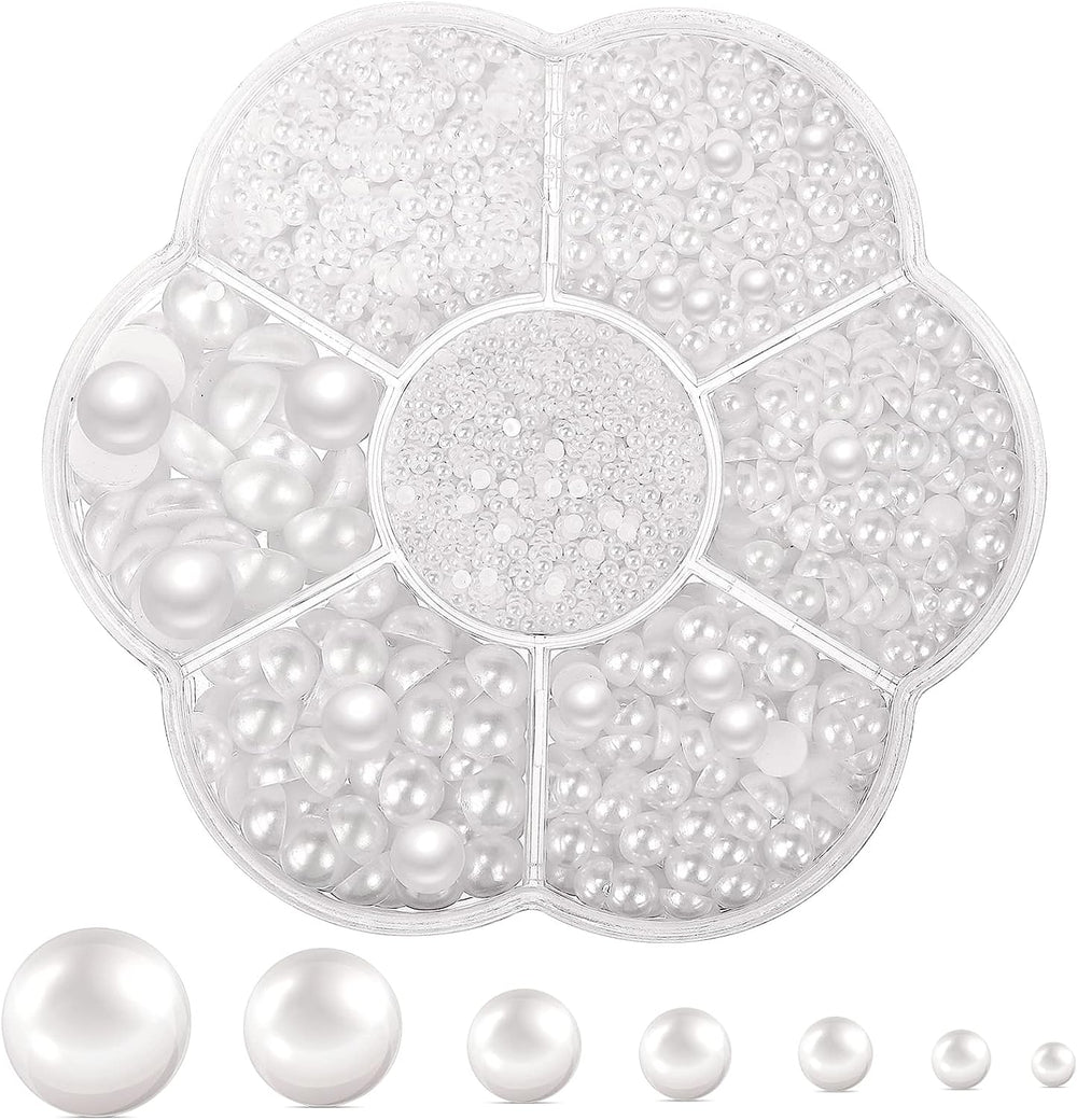 White Flat Back Pearl Beads,Half-Round Imitation Pearls Flatback Loose Beads-2/3/4/5/6/8/10Mm White Pearl 5600Pcs