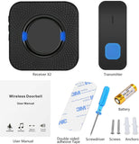 Wireless Door Bell Chime Waterproof Doorbell Plugin Receiver 300M Long Range Remote Door Bell Ringer Wireless Portable Doorbell with 1 Waterproof Transmitter and 2 Plug-In Receivers