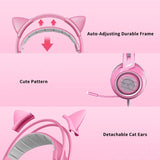 G951S Pink Stereo Gaming Headset with Mic for PS4, Xbox One, PC, Mobile Phone, 3.5MM Sound Detachable Cat Ear Headphones Lightweight Self-Adjusting over Ear Headphones for Women
