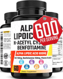 Alpha Lipoic Acid 𝟔𝟎𝟎𝐦𝐠 N-Acetyl Cysteine 150Mg Benfotiamine 150Mg Supplement with Vitamin B1 B6 - Support Focus, Brain Health & Overall- Alpha Lipoic Acid Capsules NAC Pills Benfotiamine Caps