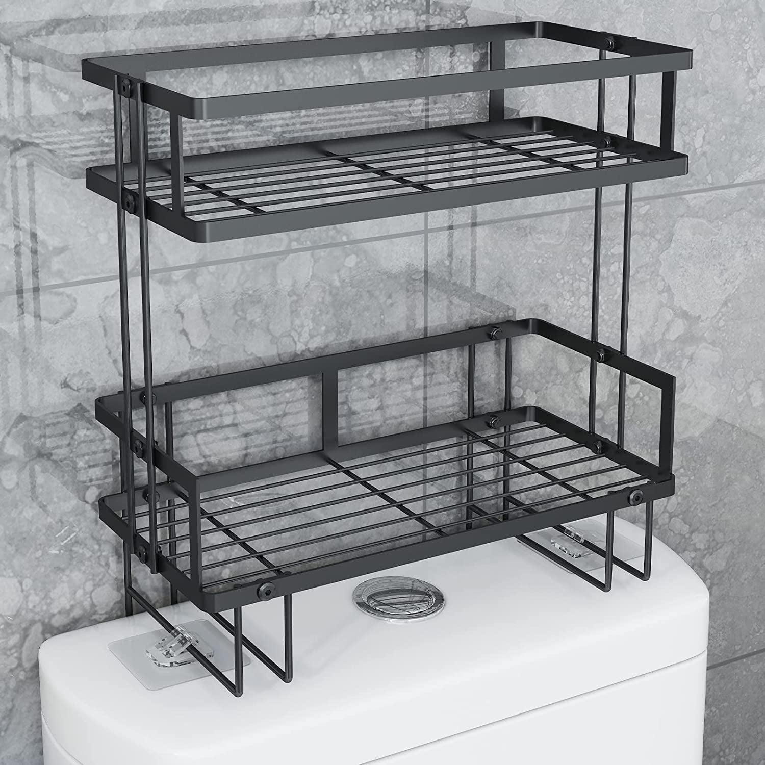2-Tier Bathroom over the Toilet Storage Shelf, Bathroom Storage Organizer with Toilet Paper Holder, Space Saver,Black