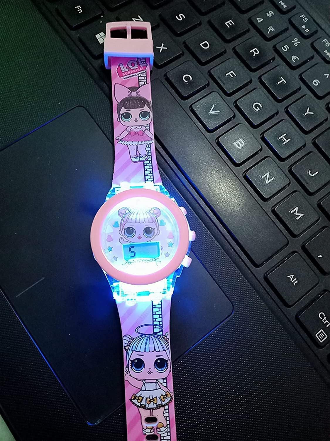 Digital LOL round Shape Pink Led Glowing Watch for Girls, Pink, Strap, Pink, Strap