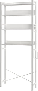 over the Toilet Storage, 4-Tier Wooden Bathroom Space Saver with Hooks, Freestanding Bathroom Organizer, Multifunctional over the Toilet Storage Rack, Bathroom Toilet Rack, White
