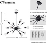 Matte Black Sputnik Chandelier 12 Lights Adjustable Modern Chandeliers for Dining Room Ceiling Lighting Fixtures Hanging Vintage Industrial Pendant Lighting for Kitchen Island Hallway Bedroom