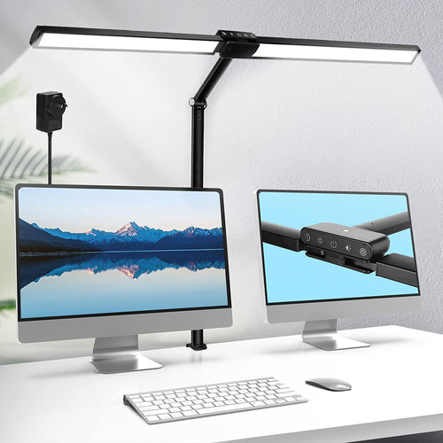 Architect Desk Lamp Monitor Light 78Cm, Double Head Clamp Lamp Desk Light,  24W Bright Workbench Office Lighting with Light Sensor, 5 Colors 5 Brightness for Working Reading Painting