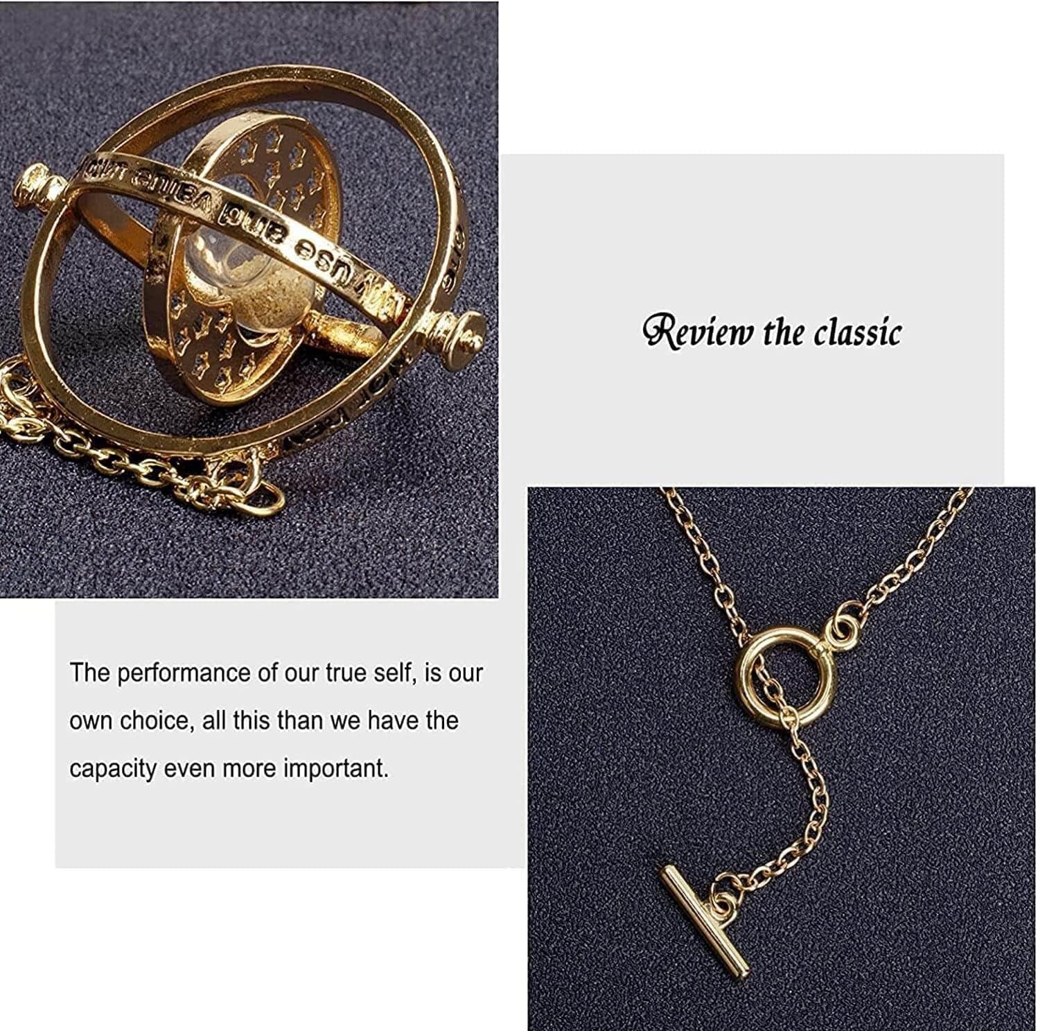 Time Turner Hourglass Pendant Necklace Rotating Jewelry Friendship Necklaces Gifts for Girls Decorations Cosplay Costume Jewelry Women Accessories