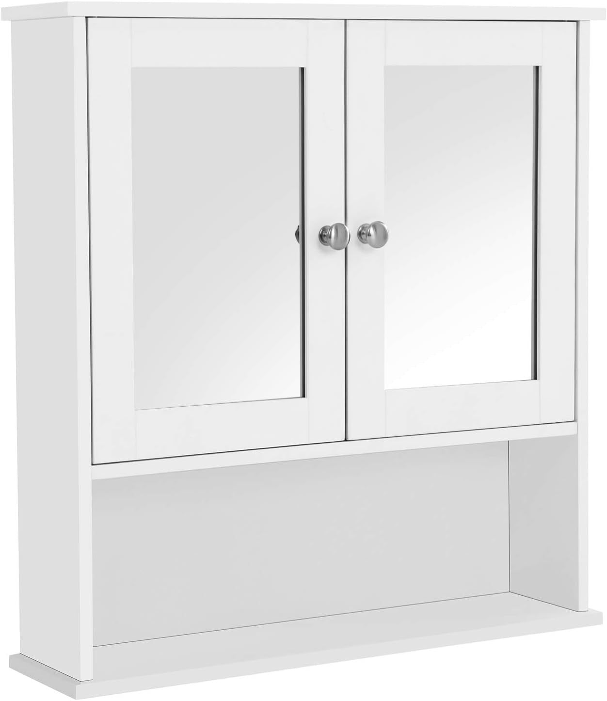 Double Mirror Doors Bathroom Cabinet, Wall Cabinet, Storage Cupboard, Wall-Mounted Storage Unit, Adjustable Height Shelves, 56 X 13 X 58 Cm, White LHC002