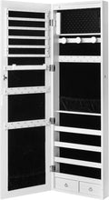 Load image into Gallery viewer, LED Jewelry Cabinet Armoire Lockable with Mirror, Jewelry Storage Organiser Large Space,Wall/Door Mounted Dressing Mirror Full Length for Bedroom,Living Room,Bathroom, 37X10X120Cm (White)
