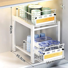 Load image into Gallery viewer, 2 Tier under Sink Organizers and Storage, Metal Pull Out under Sink Storage Rack, Multi-Purpose under Sink Cabinet Organizers with Sliding Storage Drawer for Kitchen, Bathroom, Office Countertop (White)
