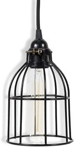Cylinder Metal Wire Hanging Pendant Light Cage, Lamp Shade, Bulb Cover Guard, Ceiling Fan Globe Replacement, Lighting Fixture - Industrial Vintage DIY Project - Set of 2 - Black