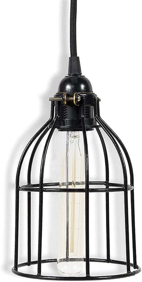 Cylinder Metal Wire Hanging Pendant Light Cage, Lamp Shade, Bulb Cover Guard, Ceiling Fan Globe Replacement, Lighting Fixture - Industrial Vintage DIY Project - Set of 2 - Black