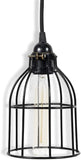 Cylinder Metal Wire Hanging Pendant Light Cage, Lamp Shade, Bulb Cover Guard, Ceiling Fan Globe Replacement, Lighting Fixture - Industrial Vintage DIY Project - Set of 2 - Black