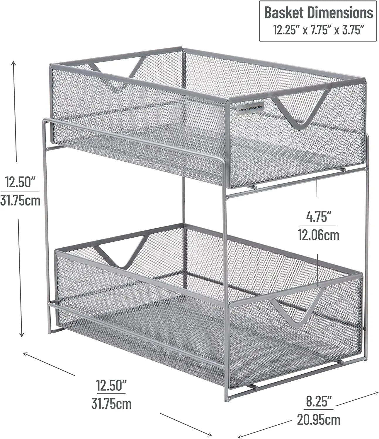 2 Tier Metal Mesh Storage Baskets Organizer, Home, Office, Kitchen, Bathroom, Silver