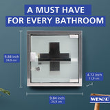 Medicine Cabinet with Lock, Wall Mounted Bathroom Storage, Hanging Medical Cabinet, First Aid Wall Cabinet with Safety Glass Door, Modern, Small, 9.8 X 9.8 X 4.7 In, Silver Shiny