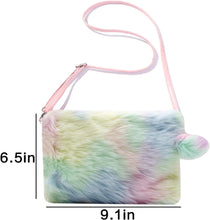 Load image into Gallery viewer, Kids Girls Fluffy Crossbody Purse Fuzzy Bag Plush Tie Dye Rainbow Shoulder Bag Handbag Wallet
